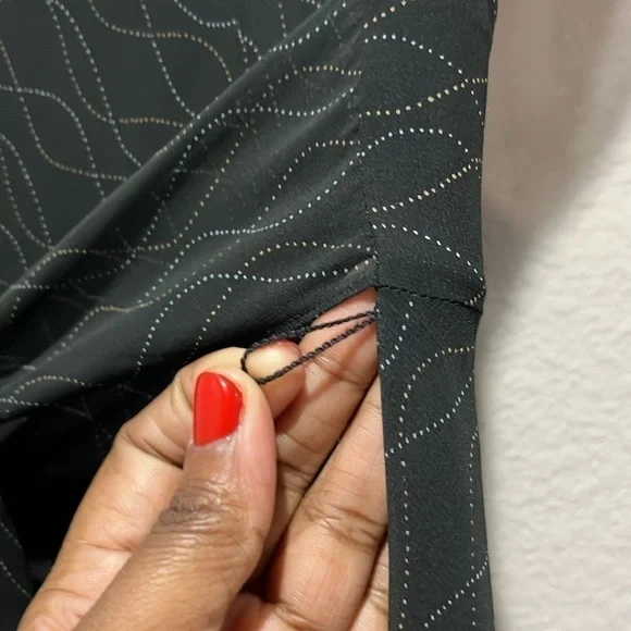 Ann Taylor LOFT Black Dress Midi Geometric Print Flowy with Belt Size 4 - Picture 11 of 14